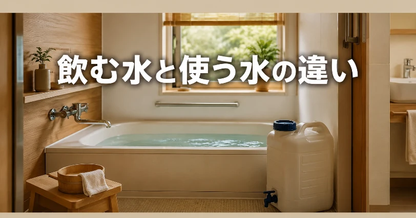 飲み水とは別に確保する生活用水。浴槽の汲み置きとポリタンクで備えるイメージ