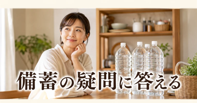 防災用の水の備蓄に関するよくある質問に答える、落ち着いた家庭のイメージ