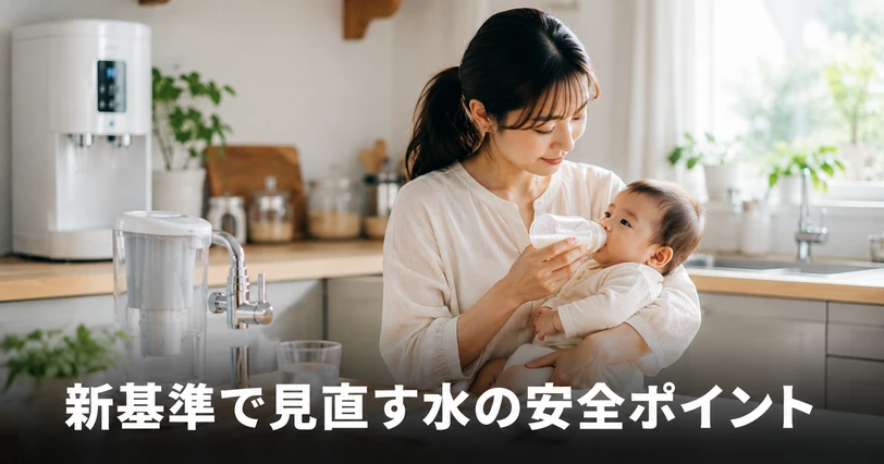 PFASの新基準や衛生リスクなど水の安全性を見直す場面をイメージした、調乳をする母親の写真